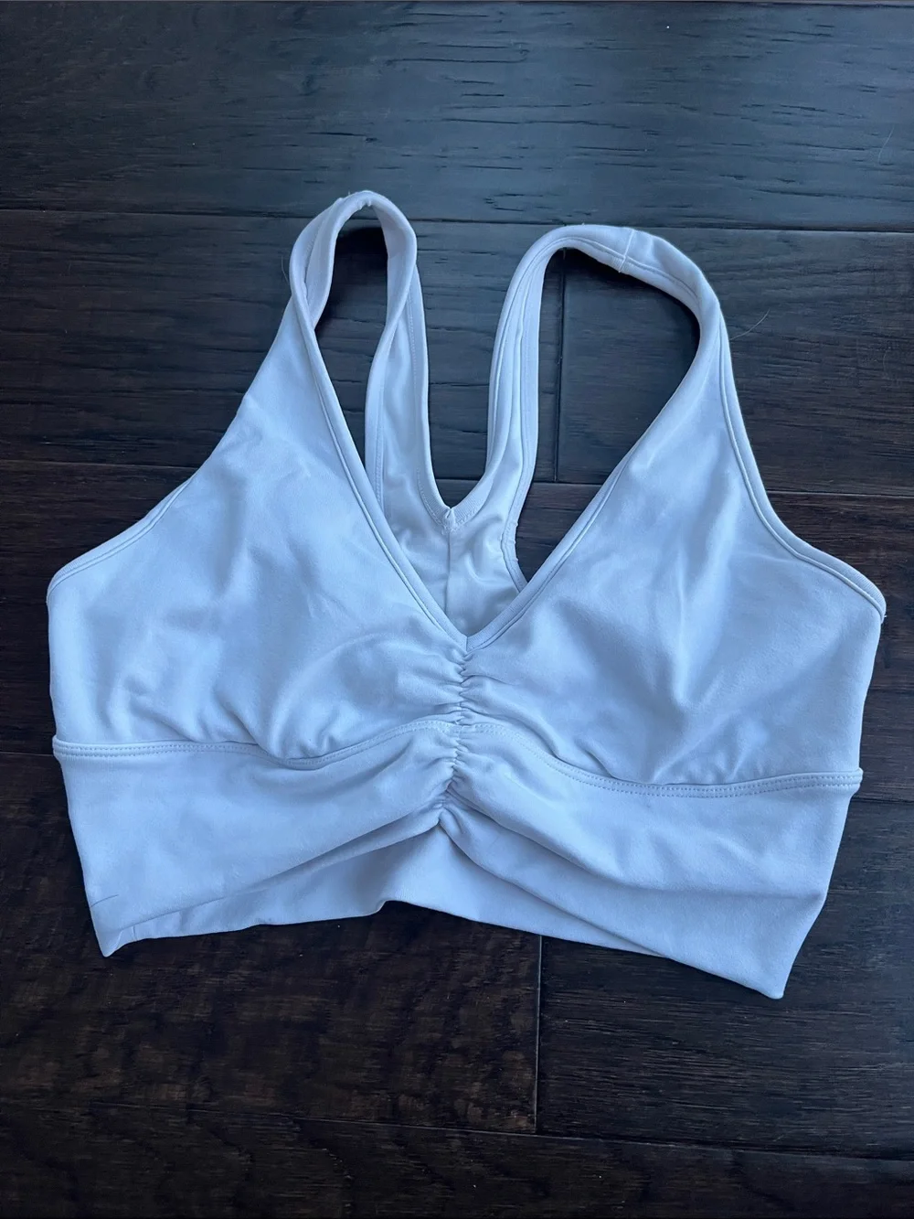 ALO Yoga White Ruched V-Neck Racerback Sports Bra